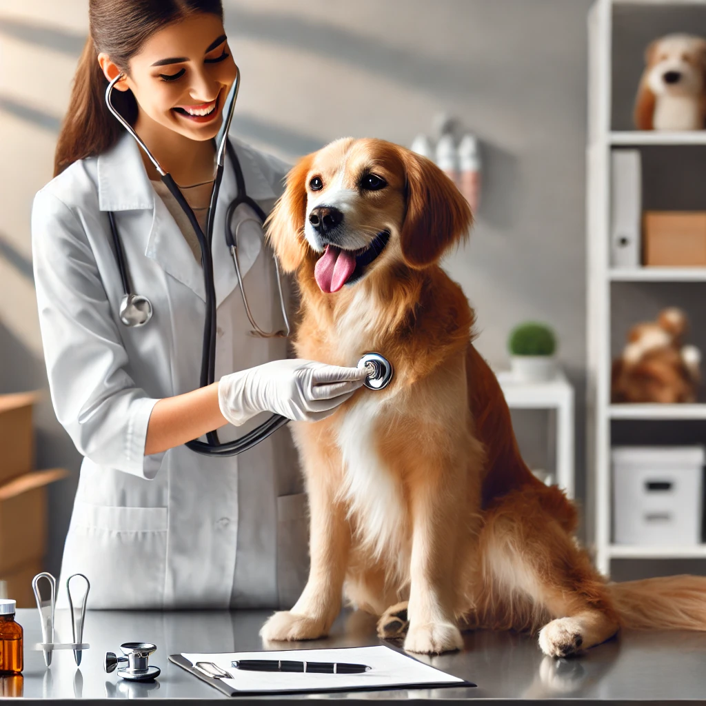 veterinarian checking dog