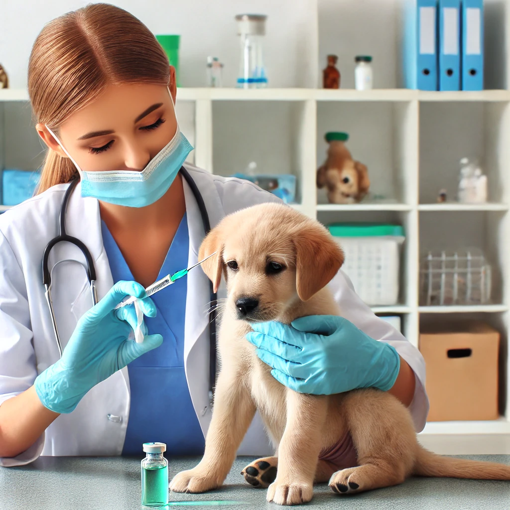 Vet doctor vaccinating pet