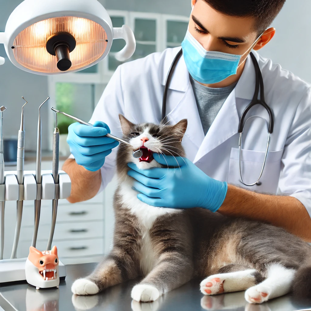 Animal doctor checking dental care